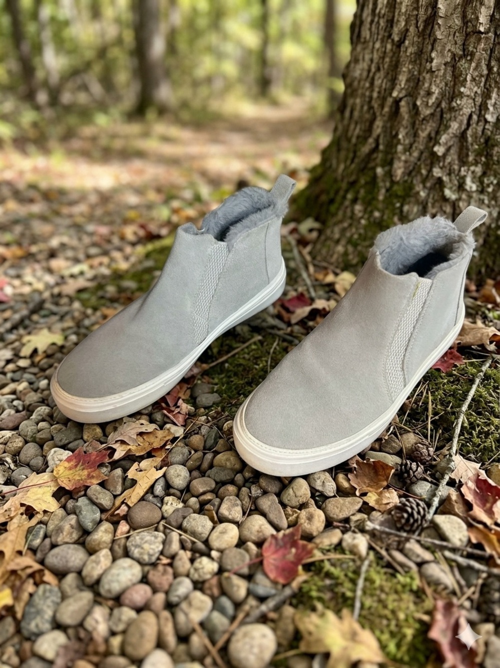 Toms Gray Suede Faux Fur Slip-On Ankle Booties